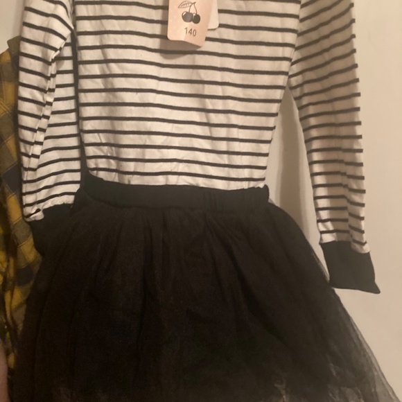 Girls Striped Mesh Layered Tulle Skirt Long Sleeve Dress Ring O Neck 140 8-10 - Picture 6 of 8